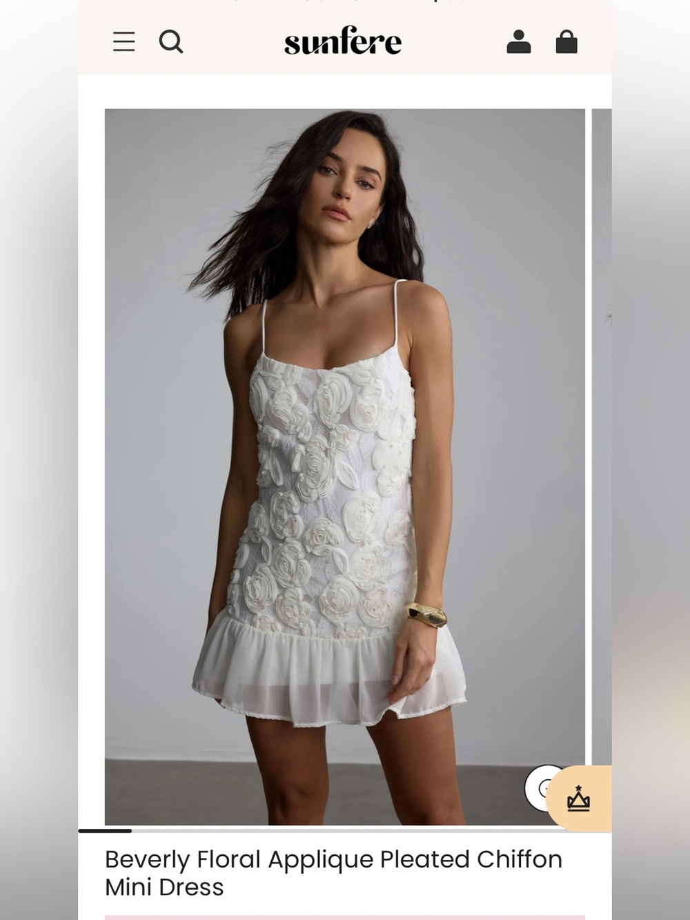 Sunfere Beverly Floral Applique Pleated Chiffon Mini Dress White Small